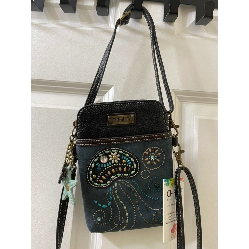 New Chala Jellyfish Crossbody Purse Blue Brown Fob Dangle Charms Sea Life